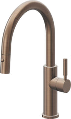 California Faucets Corsano Llave de Cocina Extraible Contemporanea con Rociador de Boton - Pico Bajo en Arco - Bronce Satinado