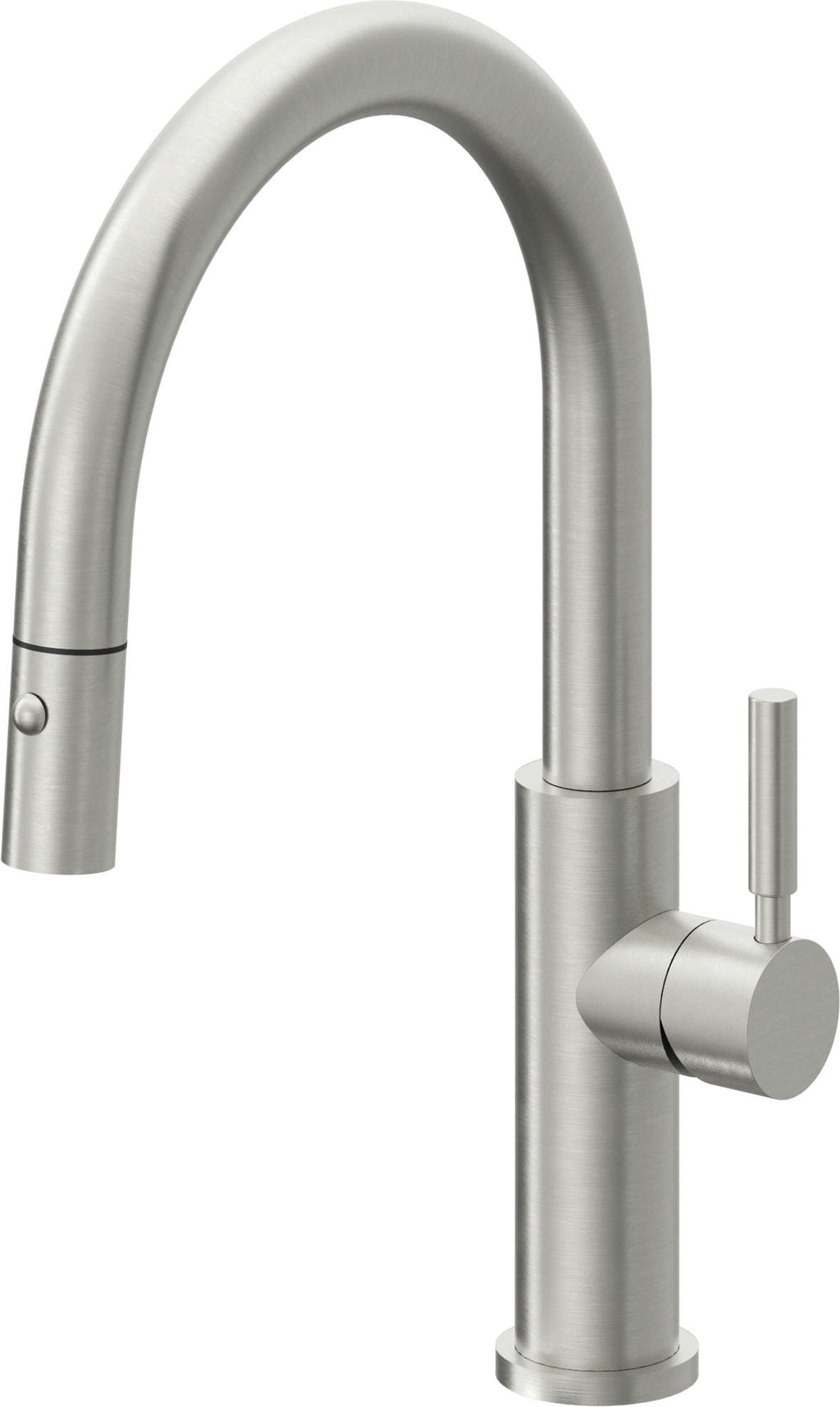 California Faucets Corsano Llave de Cocina Extraible Contemporanea con Rociador de Boton - Pico Bajo en Arco - Cromo Satinado
