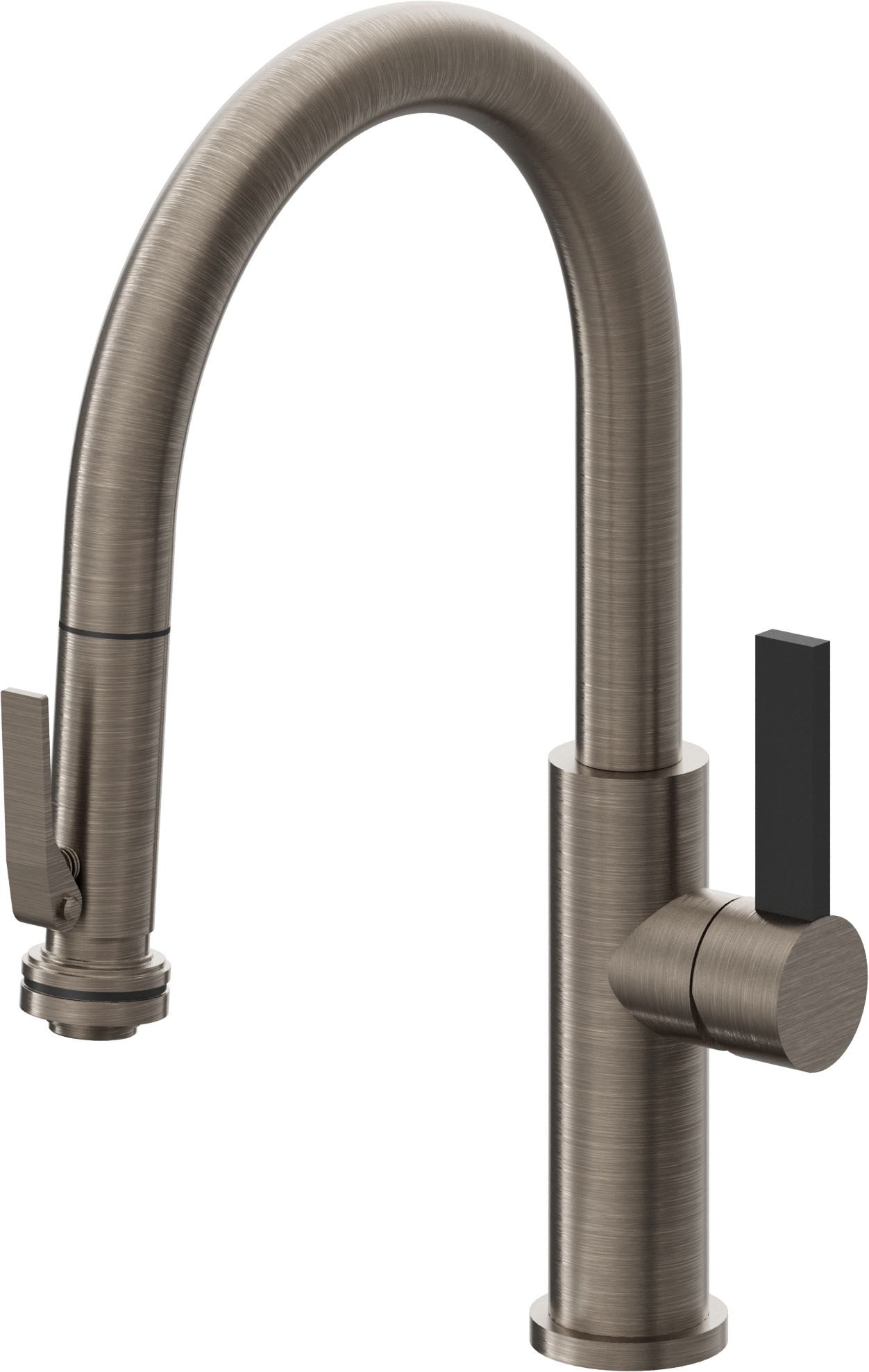 California Faucets Corsano Llave de Cocina Extraible Contemporanea con Rociador de Apretar - Pico Bajo en Arco - Níquel Antiguo Mate