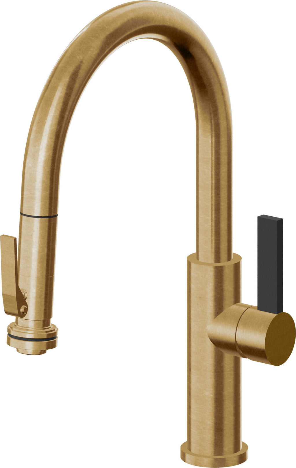 California Faucets Corsano Llave de Cocina Extraible Contemporanea con Rociador de Apretar - Pico Bajo en Arco - Latón Bruñido