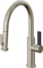 California Faucets Corsano Llave de Cocina Extraible Contemporanea con Rociador de Apretar - Pico Bajo en Arco - Níquel Bruñido