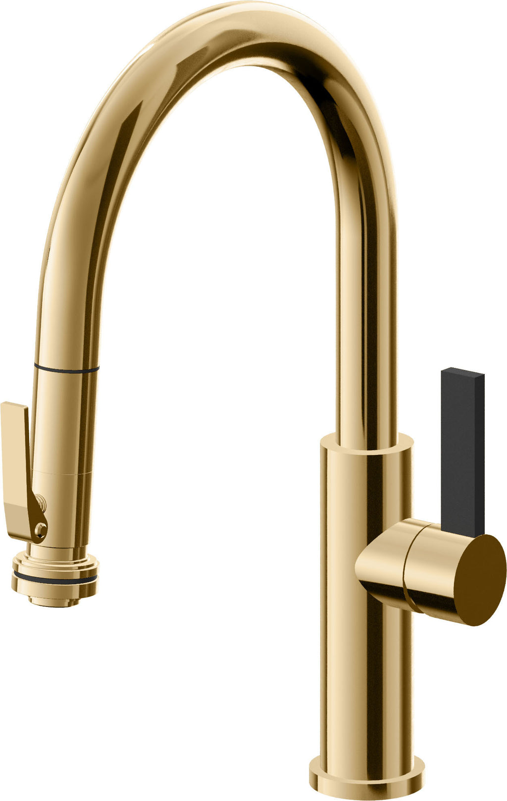 California Faucets Corsano Llave de Cocina Extraible Contemporanea con Rociador de Apretar - Pico Bajo en Arco - Oro Francés
