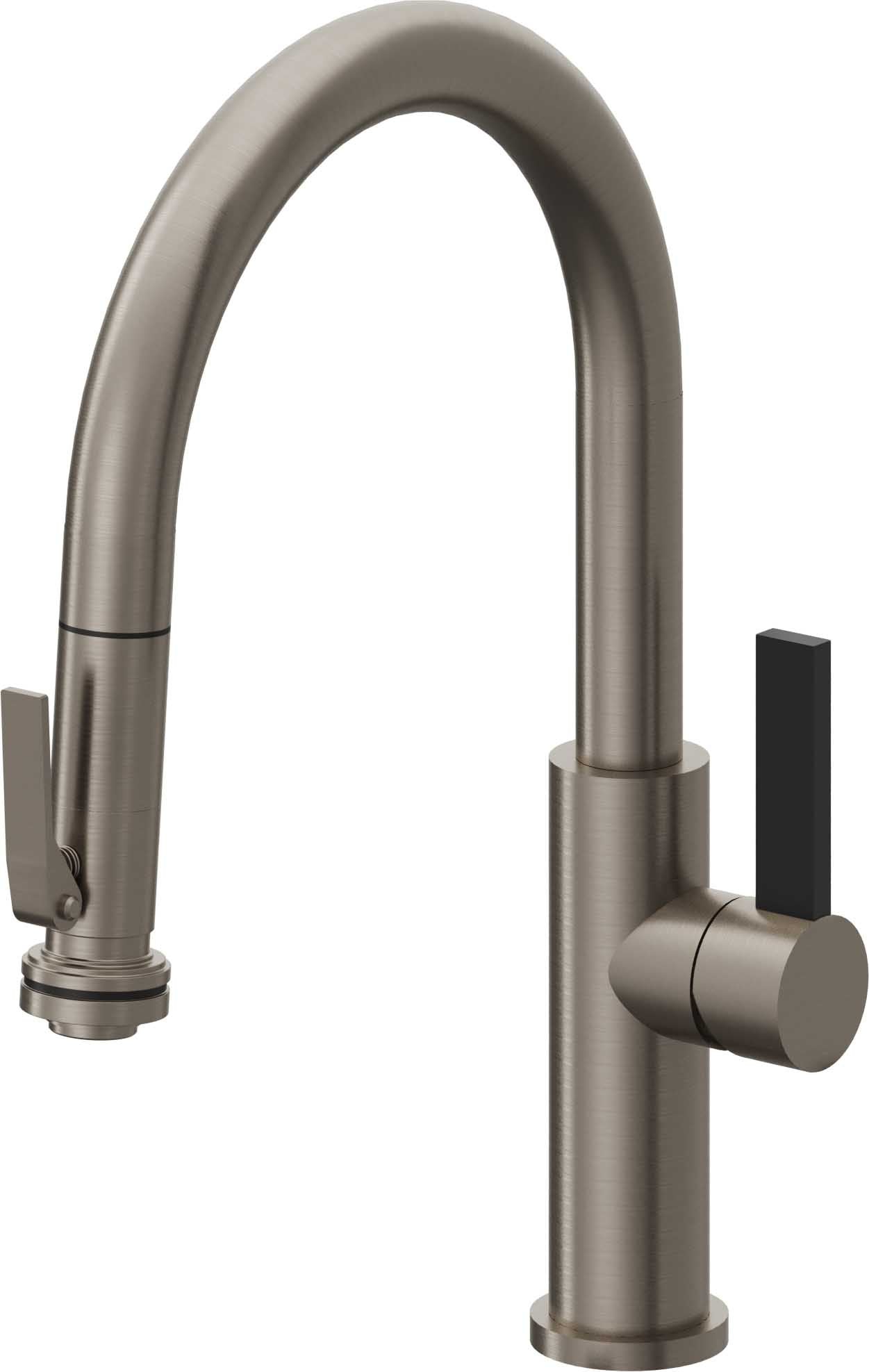 California Faucets Corsano Llave de Cocina Extraible Contemporanea con Rociador de Apretar - Pico Bajo en Arco - Grafito