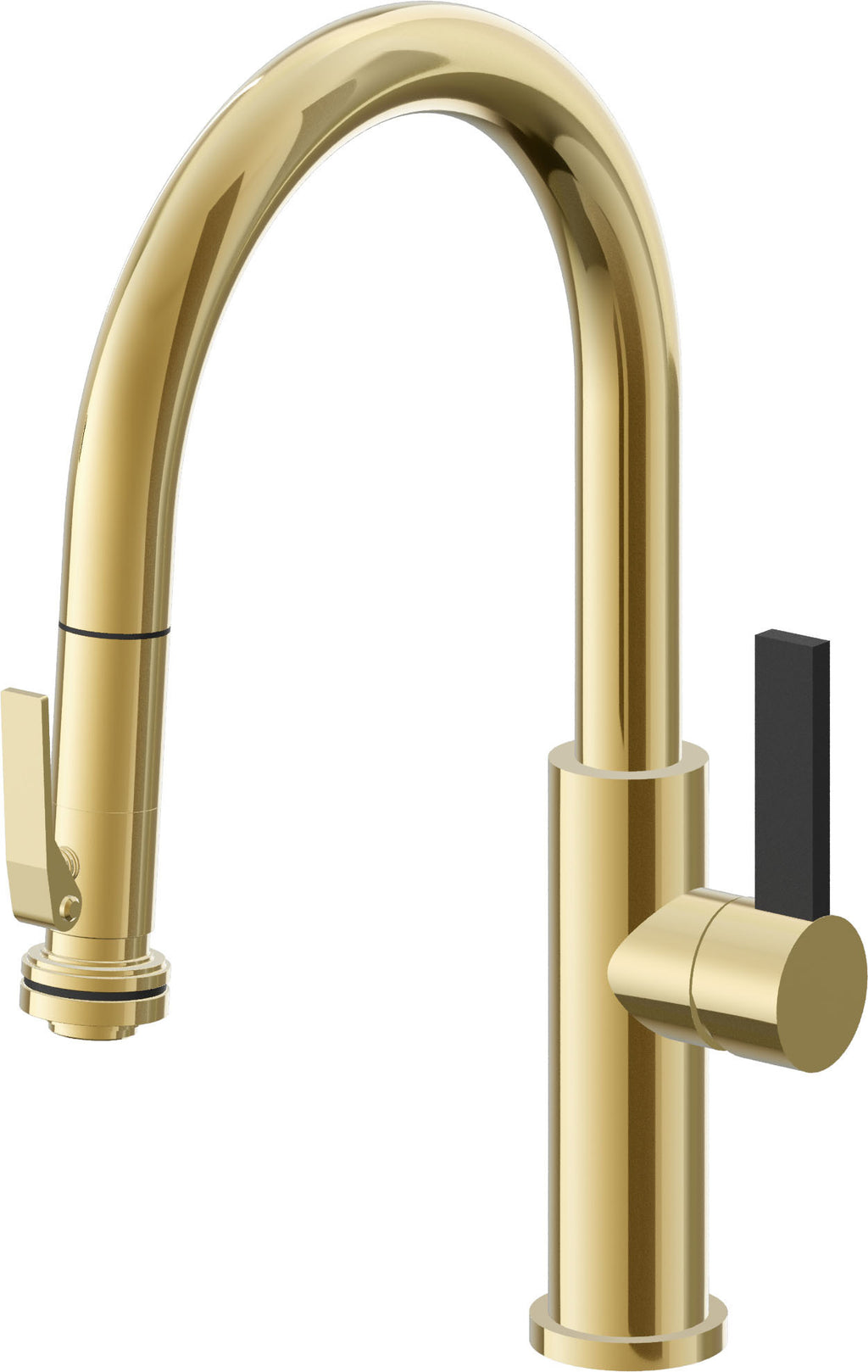 California Faucets Corsano Llave de Cocina Extraible Contemporanea con Rociador de Apretar - Pico Bajo en Arco - Oro Pulido de por Vida
