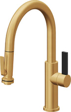 California Faucets Corsano Llave de Cocina Extraible Contemporanea con Rociador de Apretar - Pico Bajo en Arco - Oro Satinado de por Vida