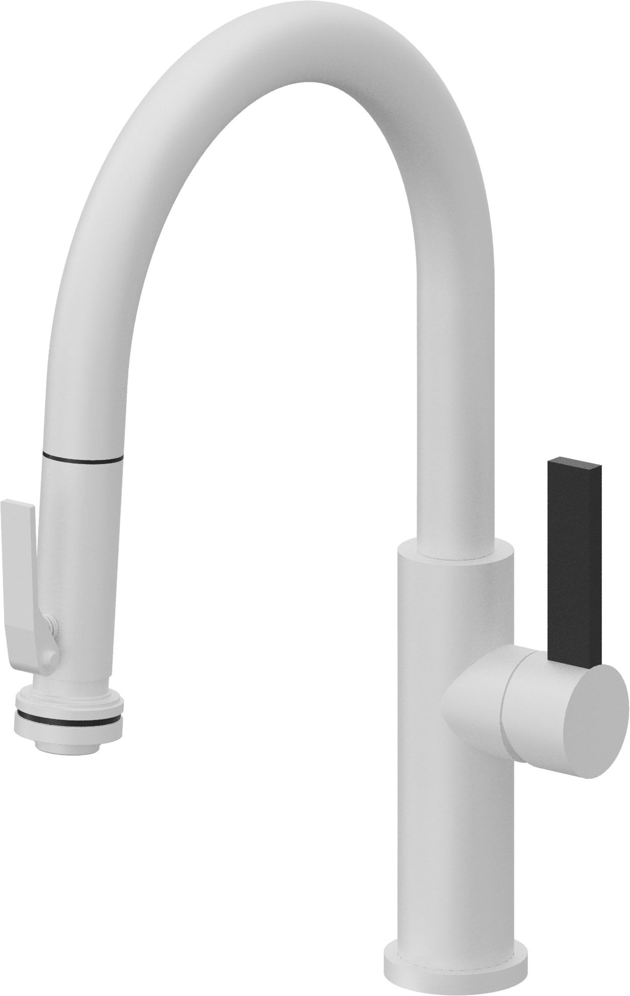 California Faucets Corsano Llave de Cocina Extraible Contemporanea con Rociador de Apretar - Pico Bajo en Arco - Blanco Mate
