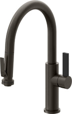 California Faucets Corsano Llave de Cocina Extraible Contemporanea con Rociador de Apretar - Pico Bajo en Arco - Bronce Oscuro