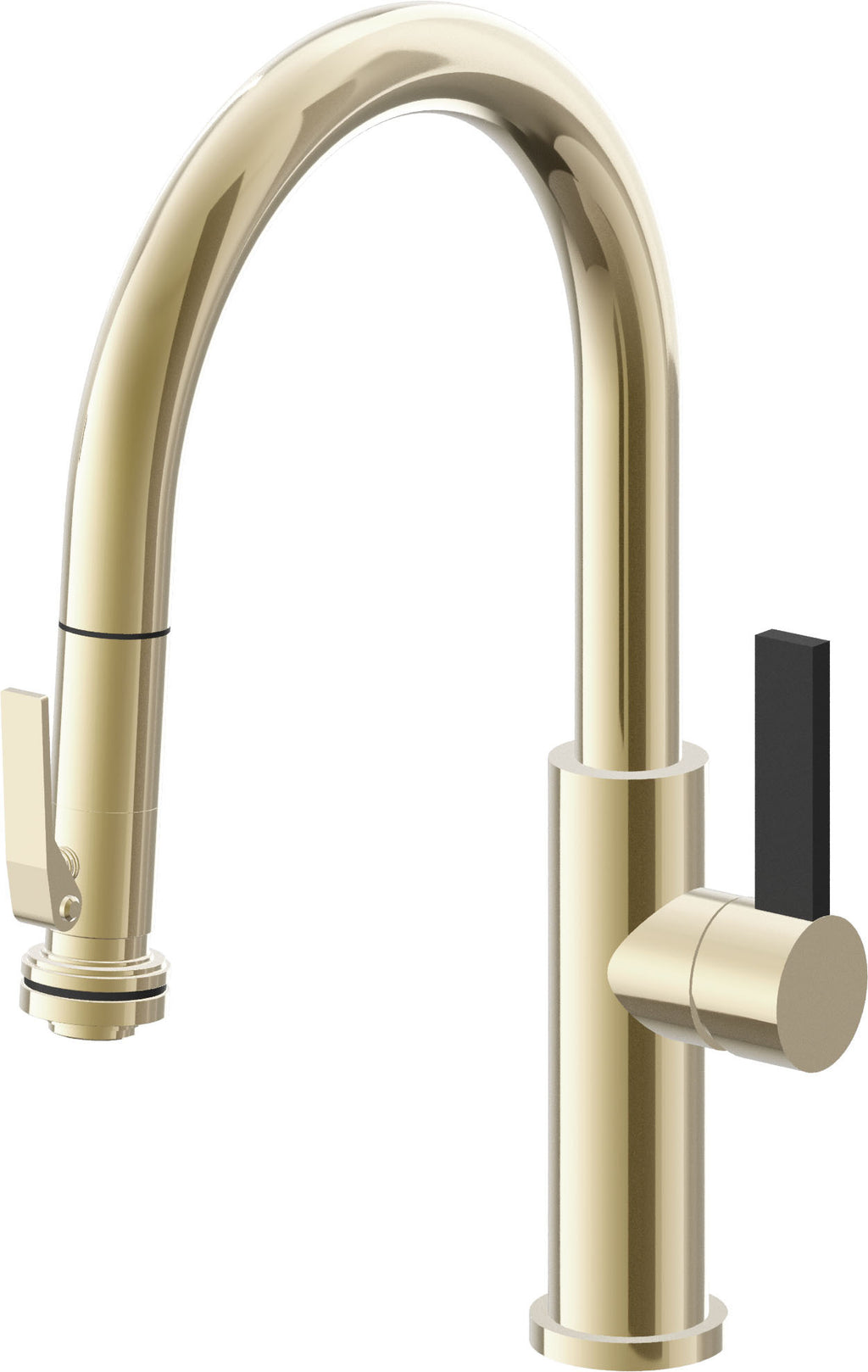 California Faucets Corsano Llave de Cocina Extraible Contemporanea con Rociador de Apretar - Pico Bajo en Arco - Latón Pulido