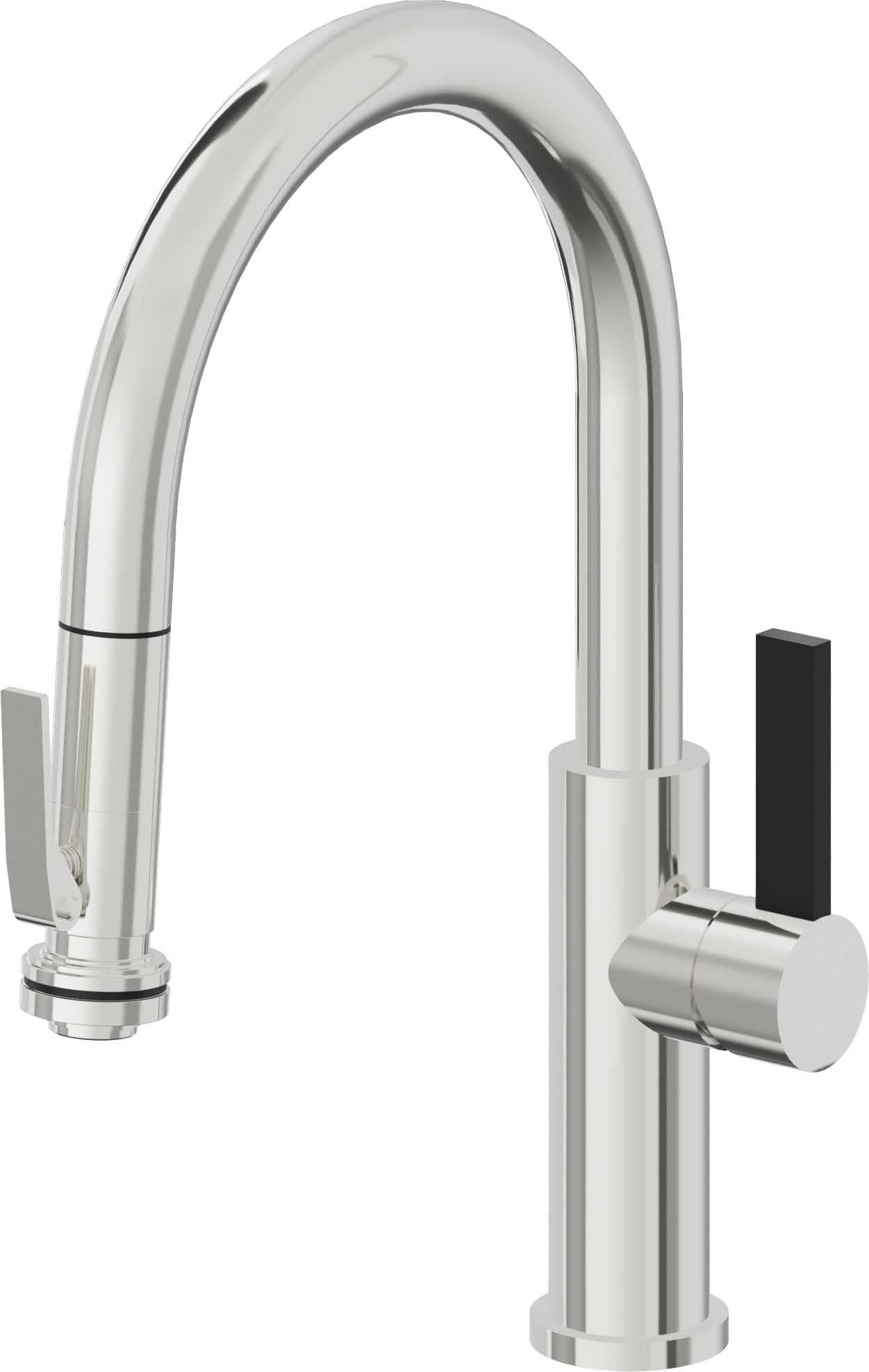 California Faucets Corsano Llave de Cocina Extraible Contemporanea con Rociador de Apretar - Pico Bajo en Arco - Cromo Pulido