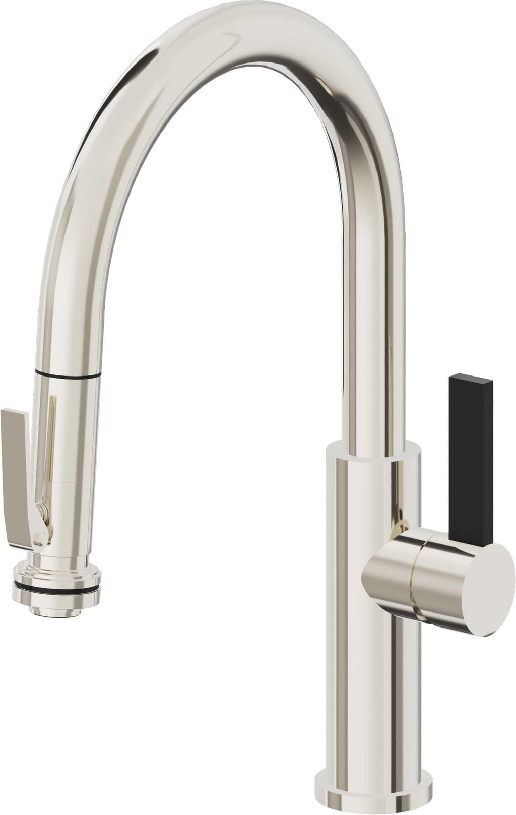 California Faucets Corsano Llave de Cocina Extraible Contemporanea con Rociador de Apretar - Pico Bajo en Arco - Níquel Pulido