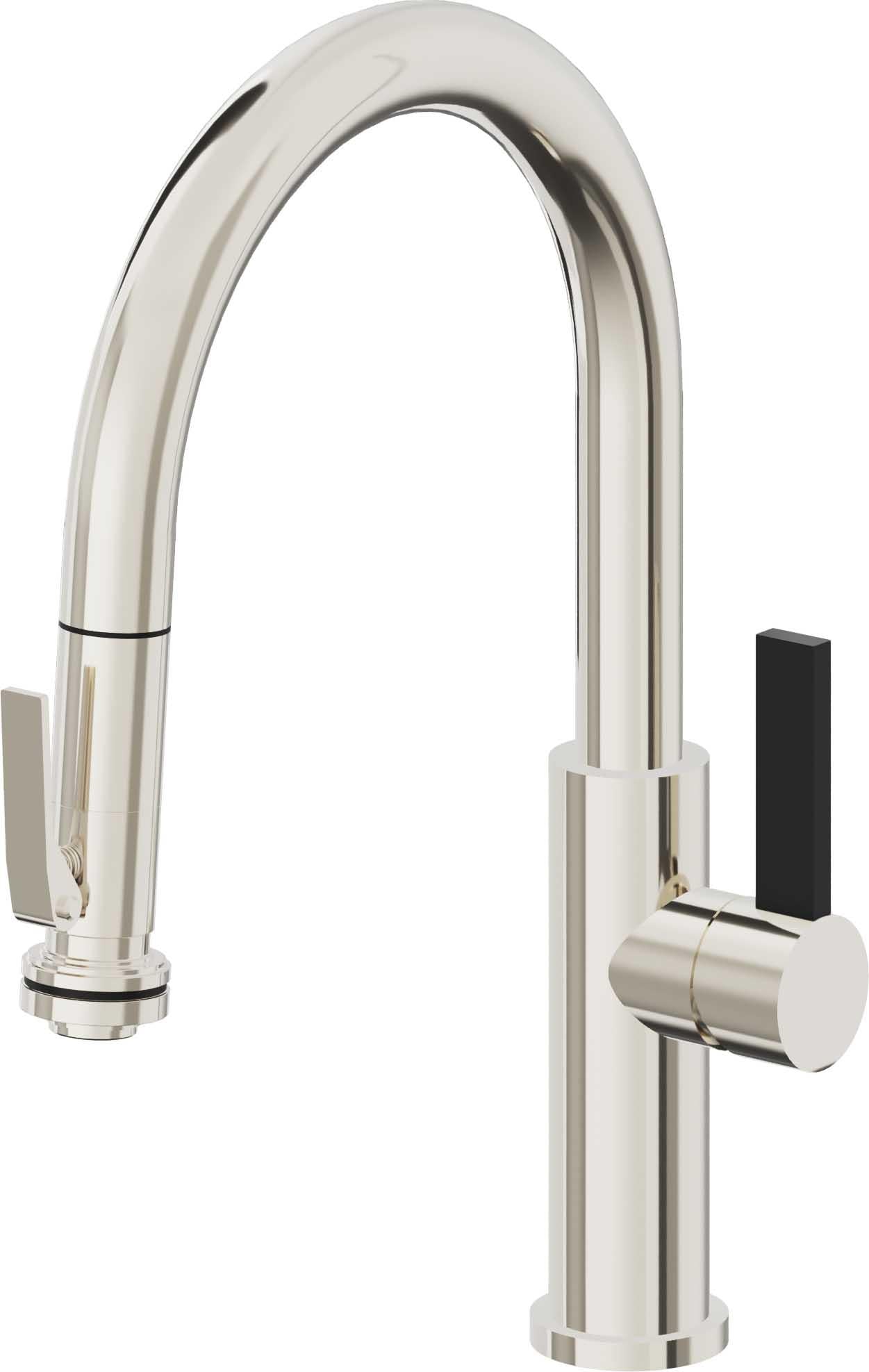 California Faucets Corsano Llave de Cocina Extraible Contemporanea con Rociador de Apretar - Pico Bajo en Arco - Níquel Pulido