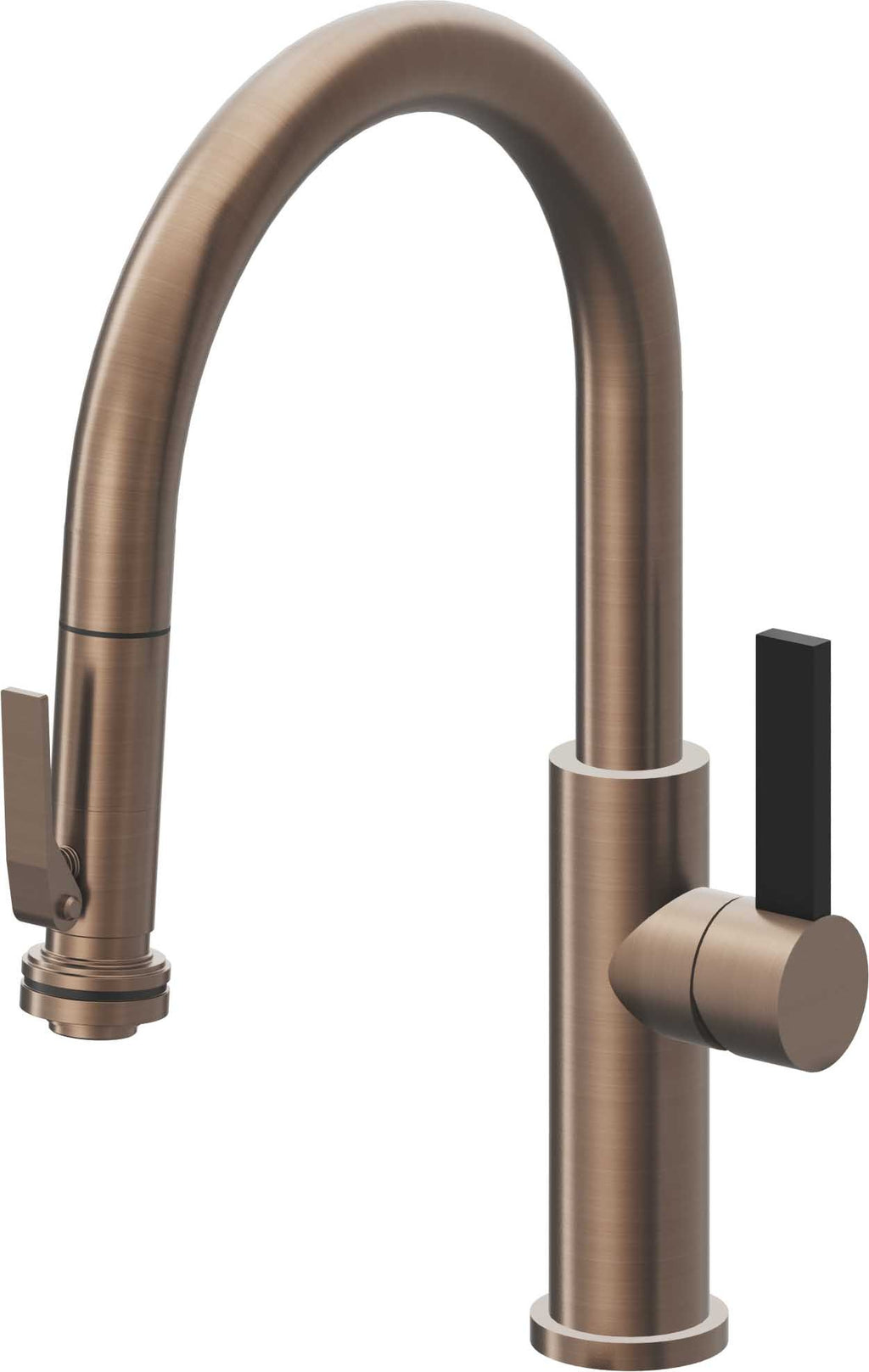 California Faucets Corsano Llave de Cocina Extraible Contemporanea con Rociador de Apretar - Pico Bajo en Arco - Bronce Satinado