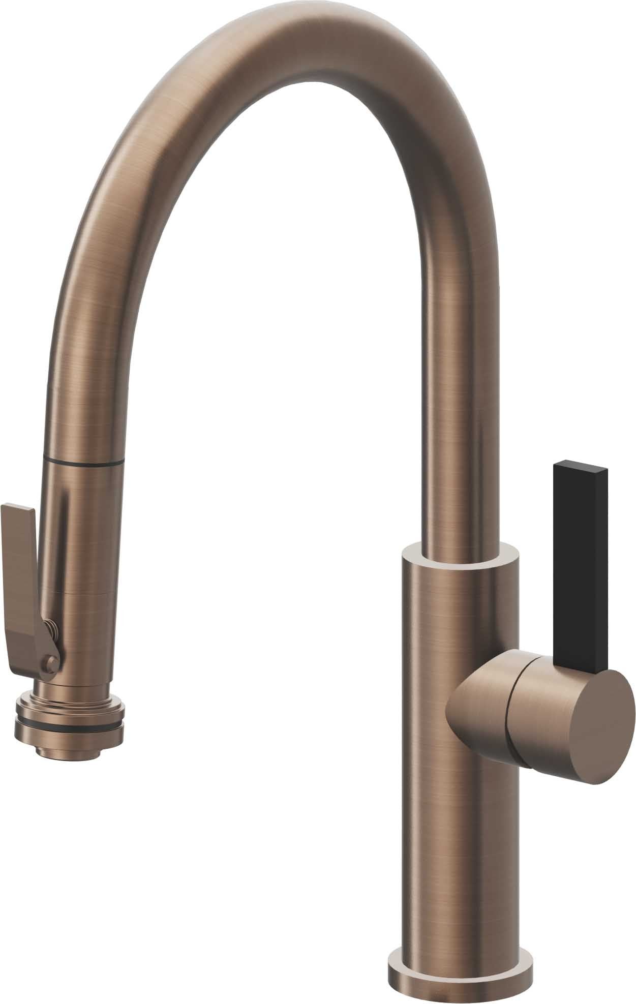 California Faucets Corsano Llave de Cocina Extraible Contemporanea con Rociador de Apretar - Pico Bajo en Arco - Bronce Satinado