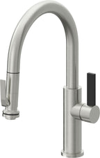 California Faucets Corsano Llave de Cocina Extraible Contemporanea con Rociador de Apretar - Pico Bajo en Arco - Cromo Satinado
