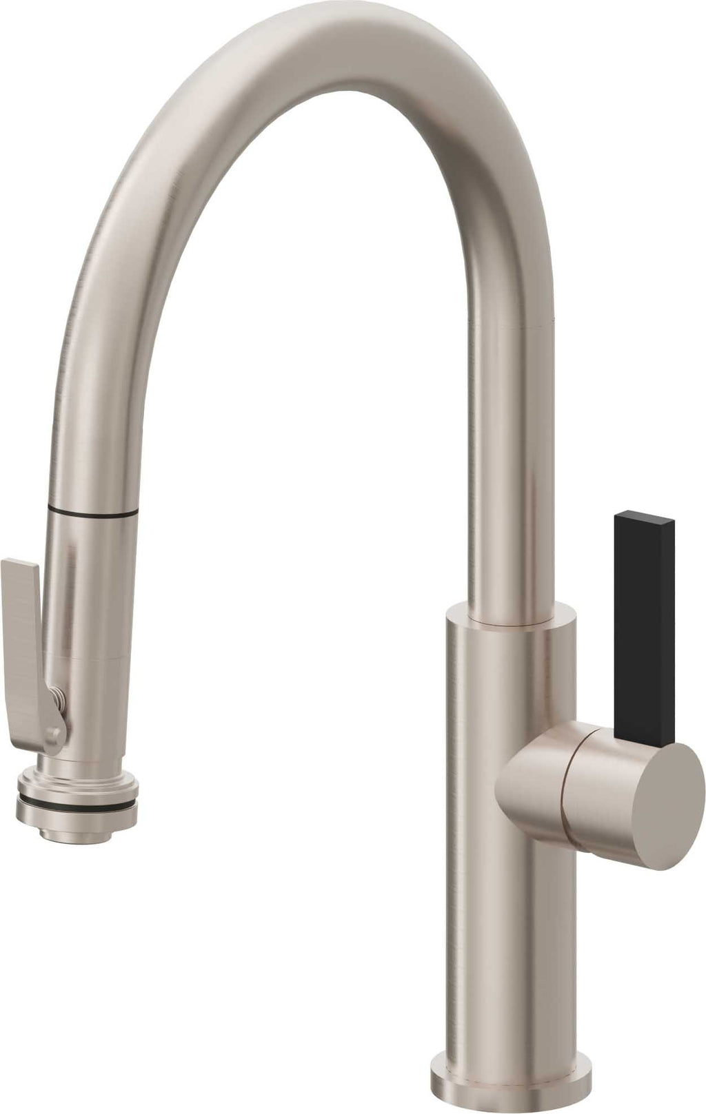 California Faucets Corsano Llave de Cocina Extraible Contemporanea con Rociador de Apretar - Pico Bajo en Arco - Níquel Satinado