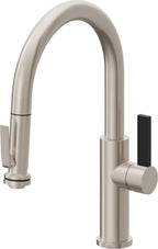 California Faucets Corsano Llave de Cocina Extraible Contemporanea con Rociador de Apretar - Pico Bajo en Arco - Níquel Satinado