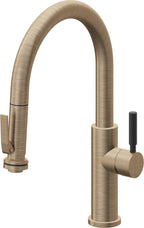 California Faucets Corsano Llave de Cocina Extraible Contemporanea con Rociador de Apretar - Pico Bajo en Arco - Latón Antiguo Mate