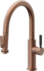 California Faucets Corsano Llave de Cocina Extraible Contemporanea con Rociador de Apretar - Pico Bajo en Arco - Cobre Antiguo Mate