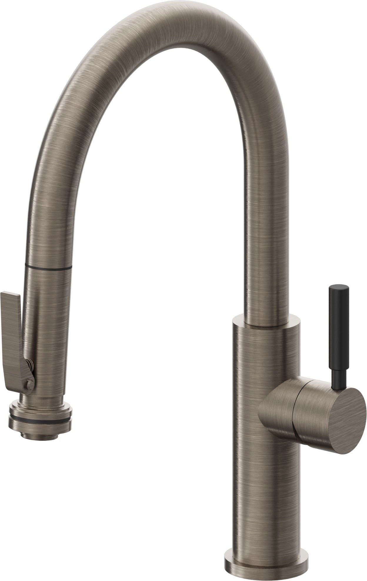 California Faucets Corsano Llave de Cocina Extraible Contemporanea con Rociador de Apretar - Pico Bajo en Arco - Níquel Antiguo Mate