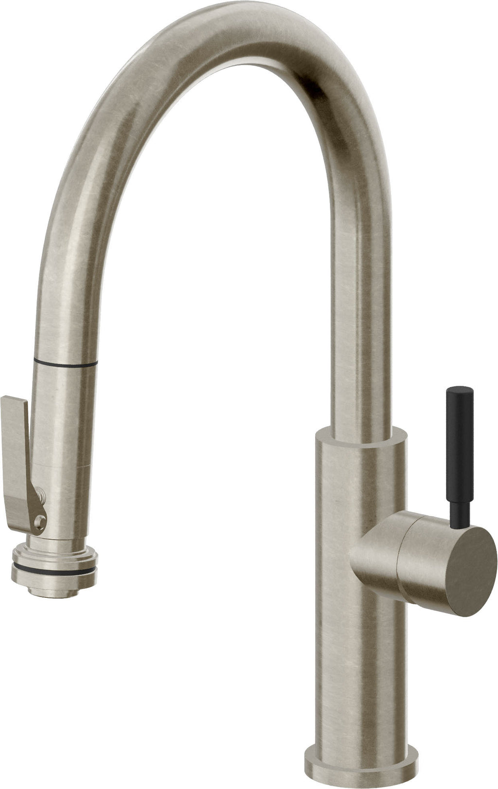 California Faucets Corsano Llave de Cocina Extraible Contemporanea con Rociador de Apretar - Pico Bajo en Arco - Níquel Bruñido
