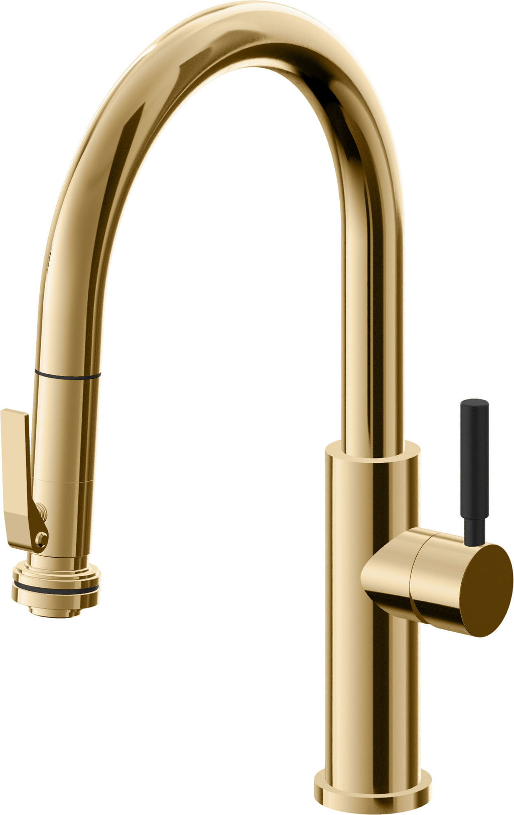 California Faucets Corsano Llave de Cocina Extraible Contemporanea con Rociador de Apretar - Pico Bajo en Arco - Oro Francés