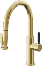 California Faucets Corsano Llave de Cocina Extraible Contemporanea con Rociador de Apretar - Pico Bajo en Arco - Oro Pulido de por Vida