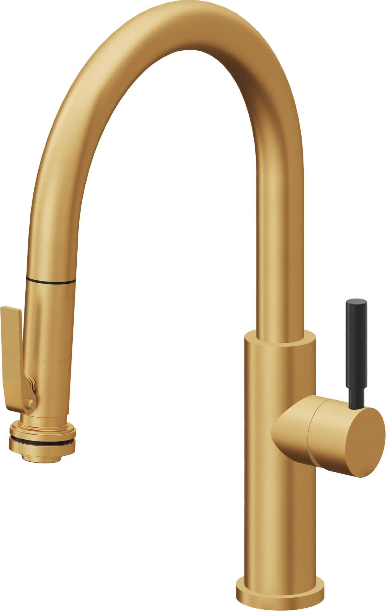 California Faucets Corsano Llave de Cocina Extraible Contemporanea con Rociador de Apretar - Pico Bajo en Arco - Oro Satinado de por Vida