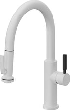 California Faucets Corsano Llave de Cocina Extraible Contemporanea con Rociador de Apretar - Pico Bajo en Arco - Blanco Mate