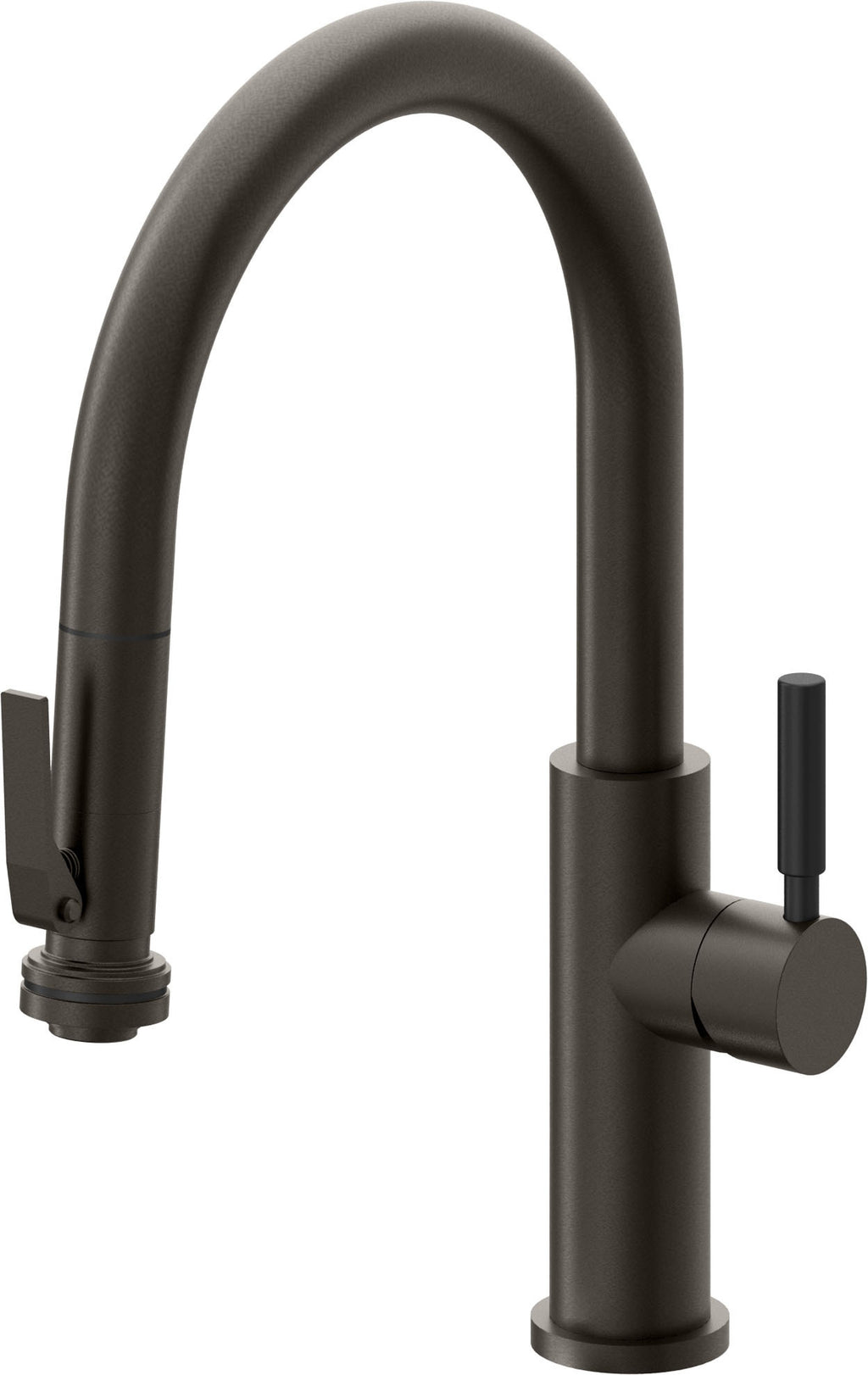 California Faucets Corsano Llave de Cocina Extraible Contemporanea con Rociador de Apretar - Pico Bajo en Arco - Bronce Oscuro
