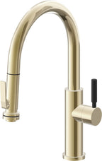 California Faucets Corsano Llave de Cocina Extraible Contemporanea con Rociador de Apretar - Pico Bajo en Arco - Latón Pulido