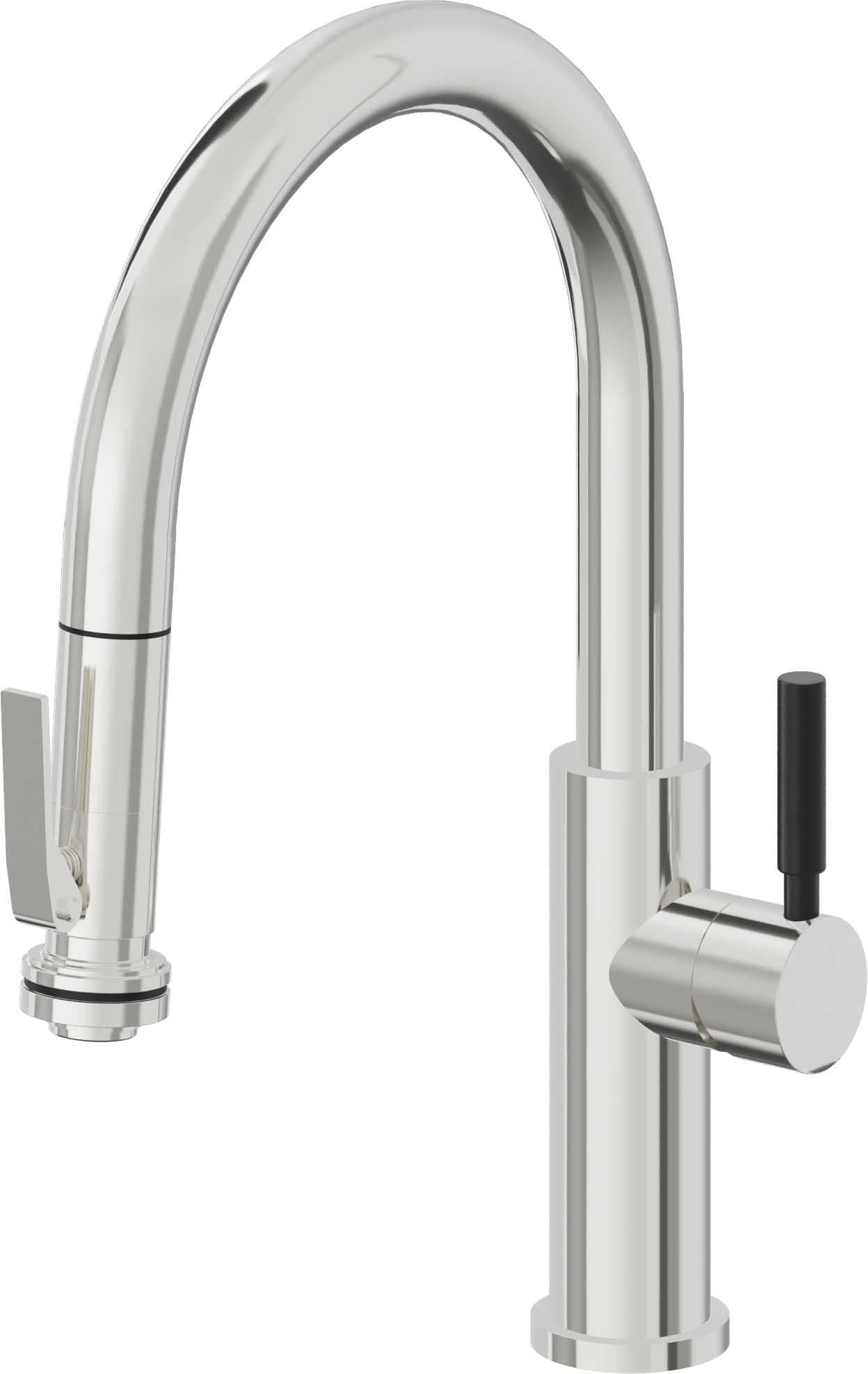 California Faucets Corsano Llave de Cocina Extraible Contemporanea con Rociador de Apretar - Pico Bajo en Arco - Cromo Pulido
