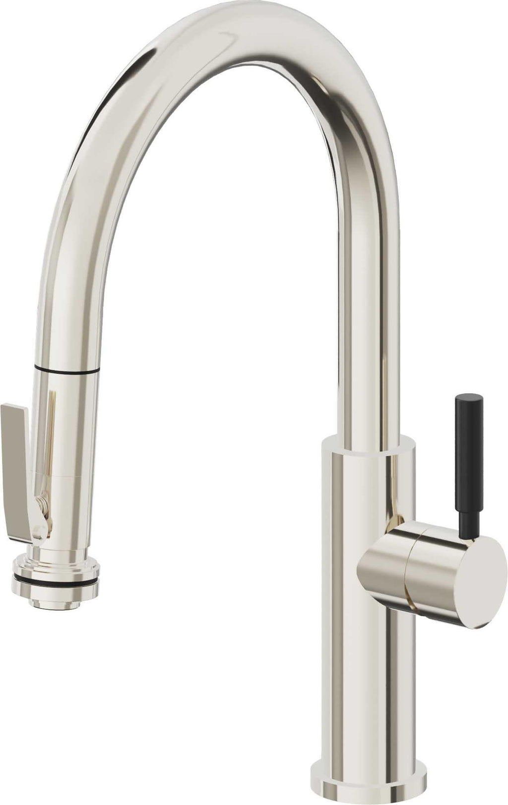California Faucets Corsano Llave de Cocina Extraible Contemporanea con Rociador de Apretar - Pico Bajo en Arco - Níquel Pulido