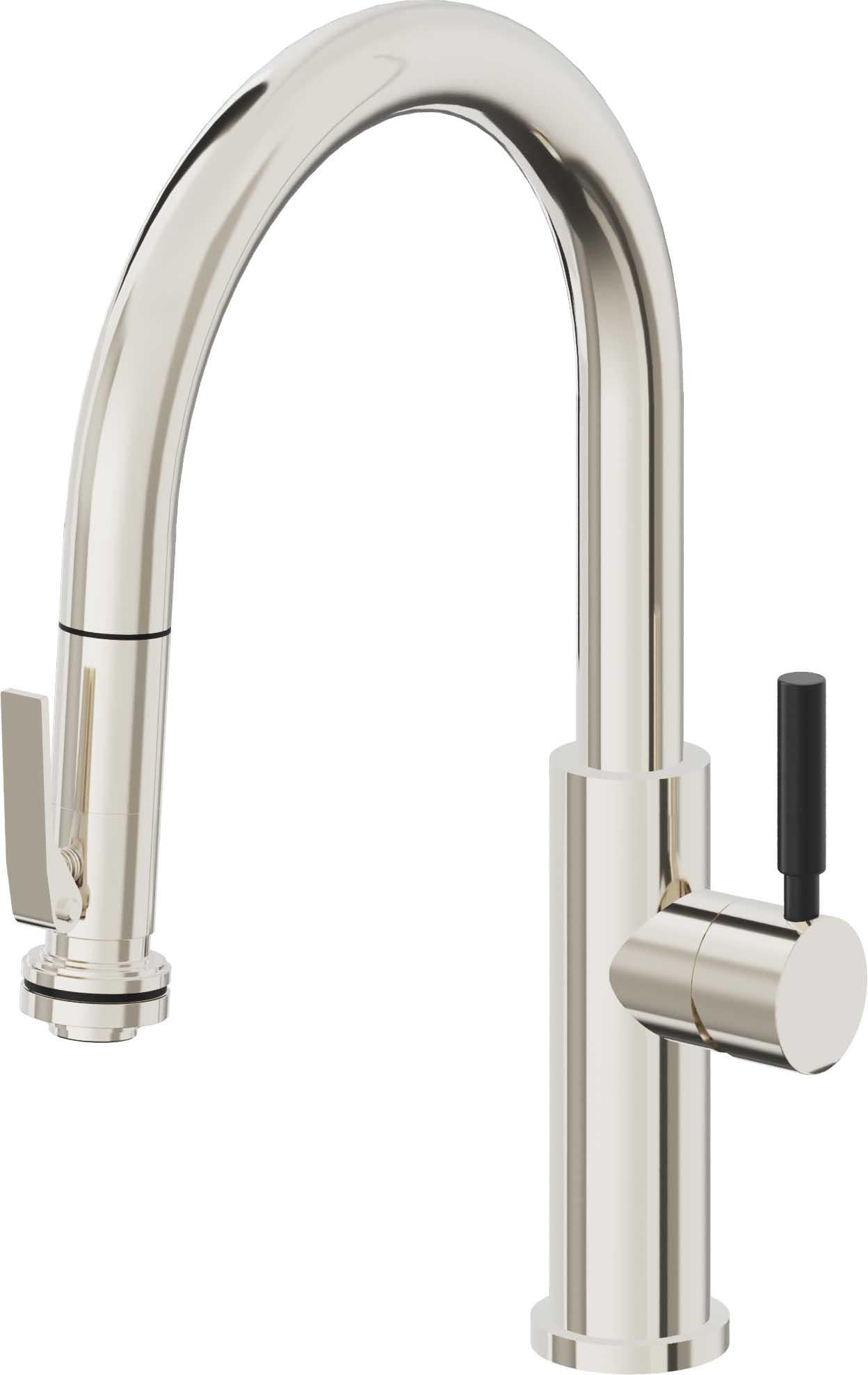 California Faucets Corsano Llave de Cocina Extraible Contemporanea con Rociador de Apretar - Pico Bajo en Arco - Níquel Pulido
