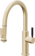 California Faucets Corsano Llave de Cocina Extraible Contemporanea con Rociador de Apretar - Pico Bajo en Arco - Latón Satinado