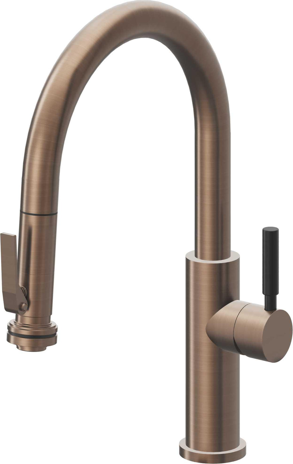 California Faucets Corsano Llave de Cocina Extraible Contemporanea con Rociador de Apretar - Pico Bajo en Arco - Bronce Satinado