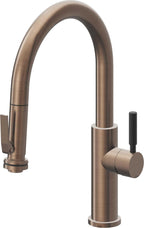 California Faucets Corsano Llave de Cocina Extraible Contemporanea con Rociador de Apretar - Pico Bajo en Arco - Bronce Satinado