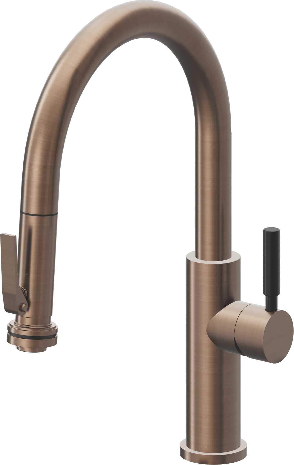 California Faucets Corsano Llave de Cocina Extraible Contemporanea con Rociador de Apretar - Pico Bajo en Arco - Bronce Satinado