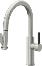California Faucets Corsano Llave de Cocina Extraible Contemporanea con Rociador de Apretar - Pico Bajo en Arco - Cromo Satinado