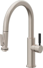 California Faucets Corsano Llave de Cocina Extraible Contemporanea con Rociador de Apretar - Pico Bajo en Arco - Níquel Satinado