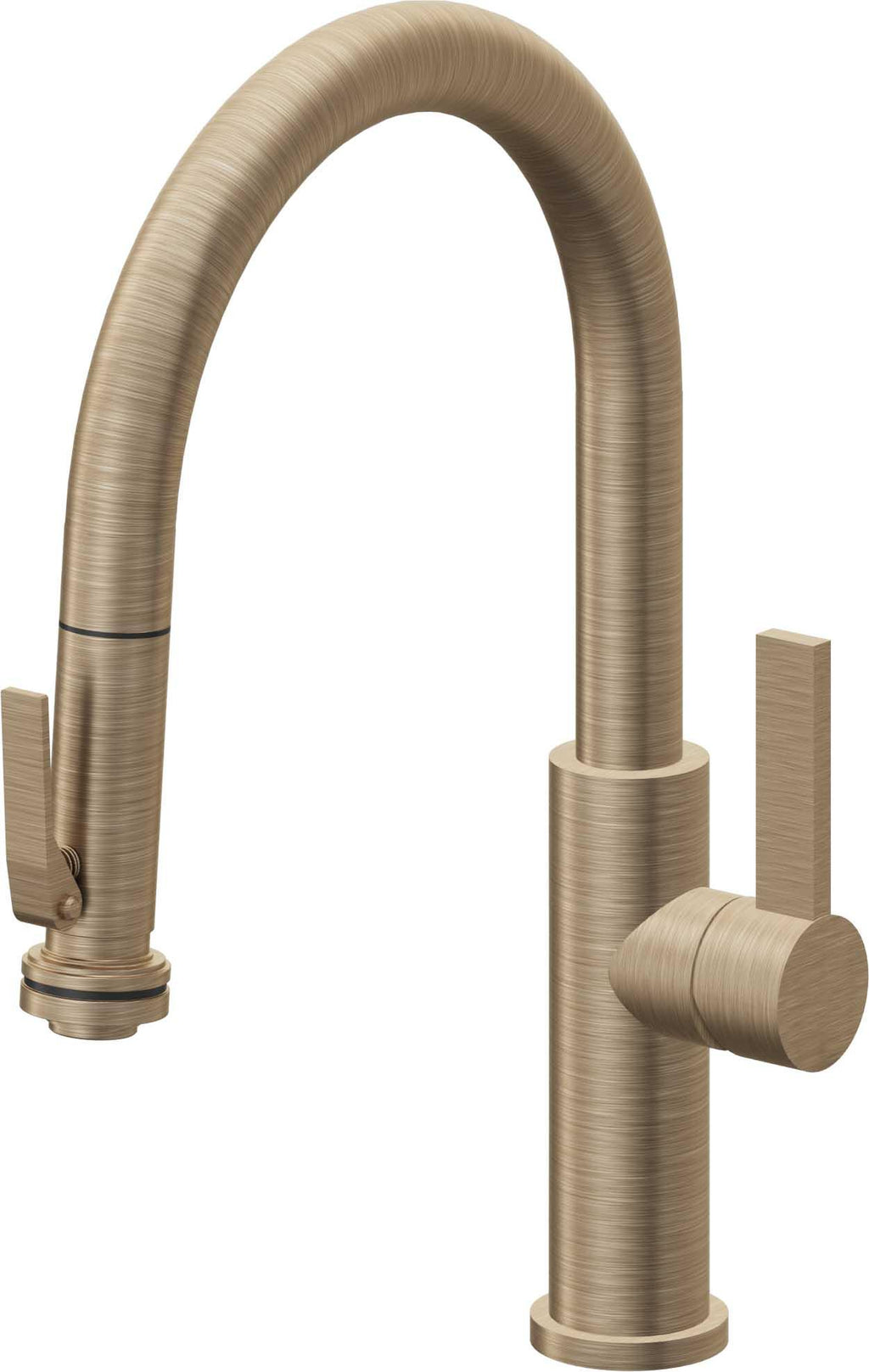 California Faucets Corsano Llave de Cocina Extraible Contemporanea con Rociador de Apretar - Pico Bajo en Arco - Latón Antiguo Mate