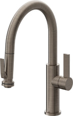 California Faucets Corsano Llave de Cocina Extraible Contemporanea con Rociador de Apretar - Pico Bajo en Arco - Níquel Antiguo Mate