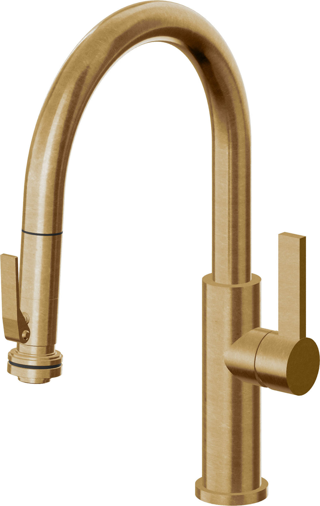 California Faucets Corsano Llave de Cocina Extraible Contemporanea con Rociador de Apretar - Pico Bajo en Arco - Latón Bruñido