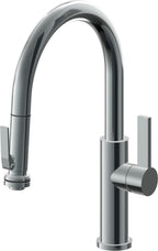 California Faucets Corsano Llave de Cocina Extraible Contemporanea con Rociador de Apretar - Pico Bajo en Arco - Níquel Negro