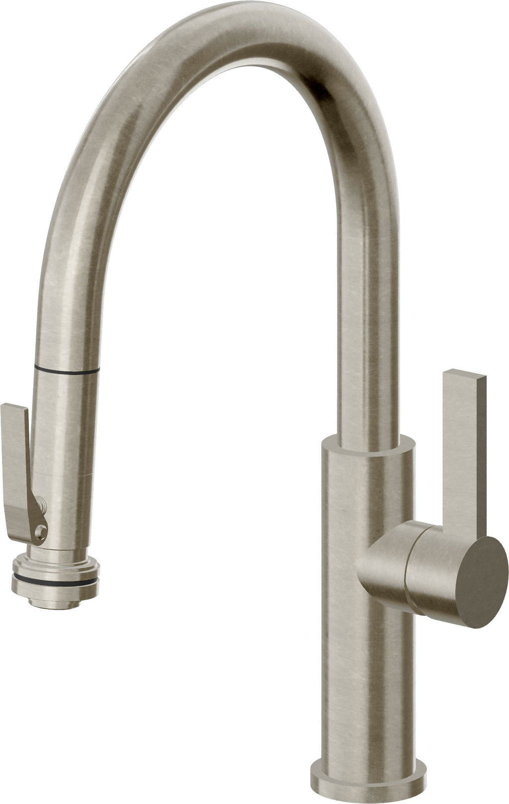 California Faucets Corsano Llave de Cocina Extraible Contemporanea con Rociador de Apretar - Pico Bajo en Arco - Níquel Bruñido