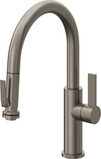 California Faucets Corsano Llave de Cocina Extraible Contemporanea con Rociador de Apretar - Pico Bajo en Arco - Grafito