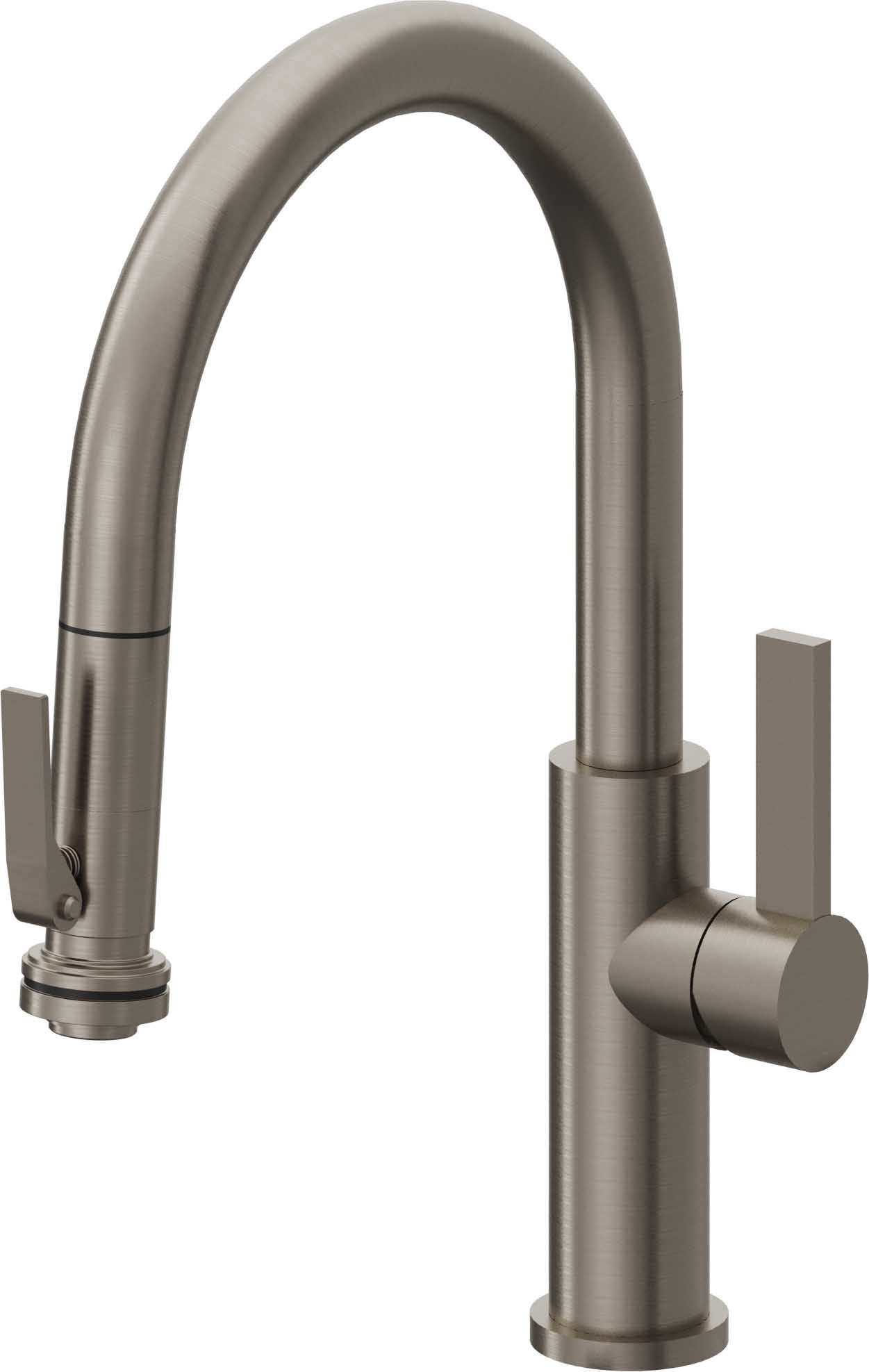 California Faucets Corsano Llave de Cocina Extraible Contemporanea con Rociador de Apretar - Pico Bajo en Arco - Grafito