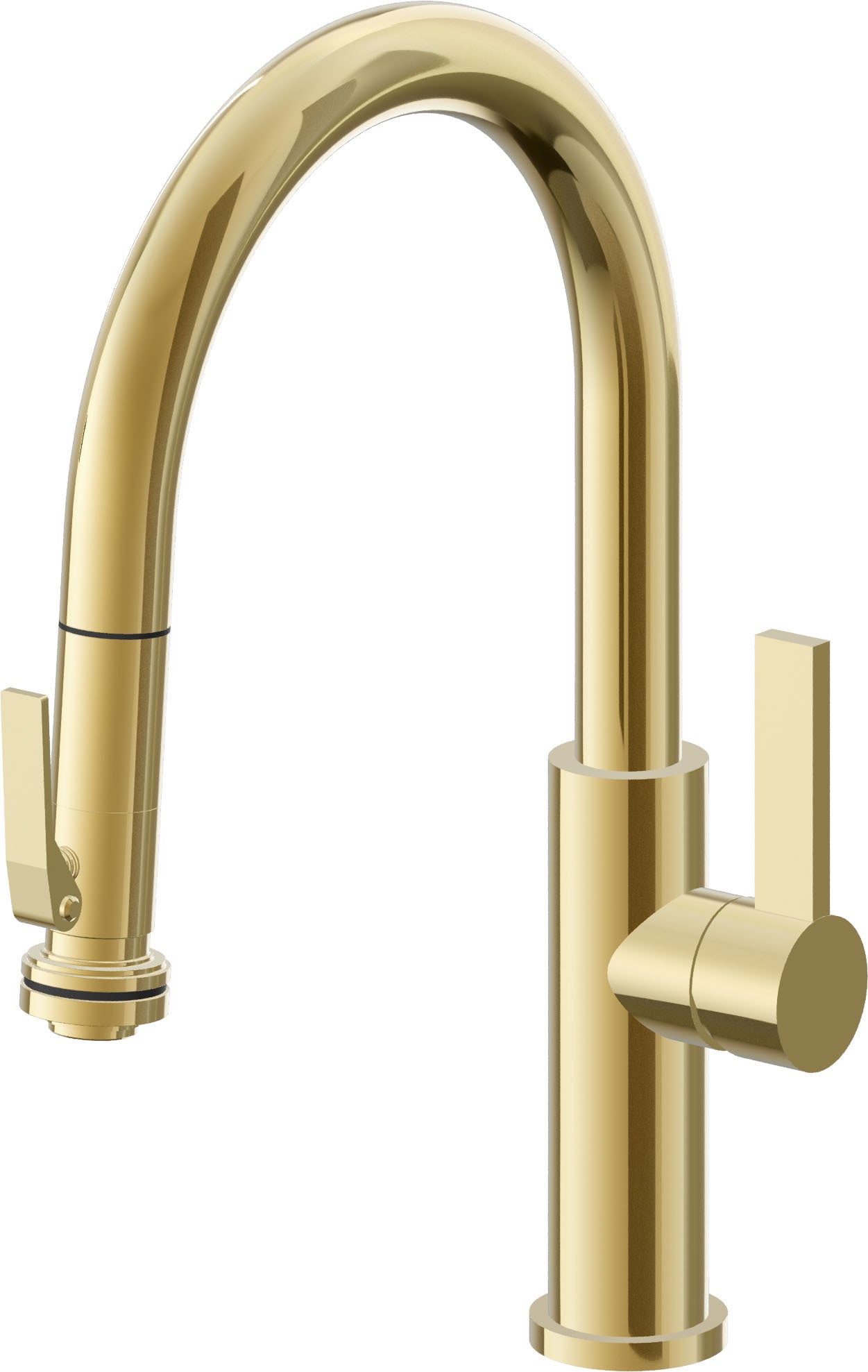 California Faucets Corsano Llave de Cocina Extraible Contemporanea con Rociador de Apretar - Pico Bajo en Arco - Oro Pulido de por Vida