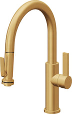 California Faucets Corsano Llave de Cocina Extraible Contemporanea con Rociador de Apretar - Pico Bajo en Arco - Oro Satinado de por Vida