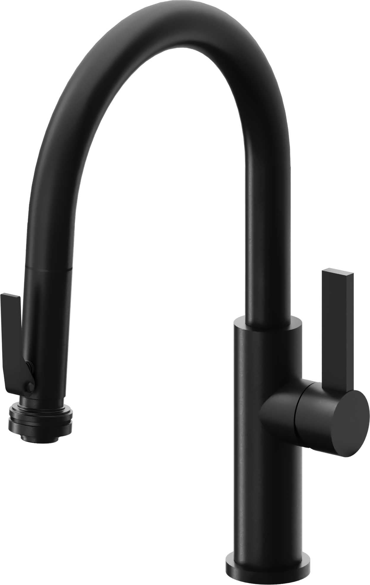 California Faucets Corsano Llave de Cocina Extraible Contemporanea con Rociador de Apretar - Pico Bajo en Arco - Negro Mate