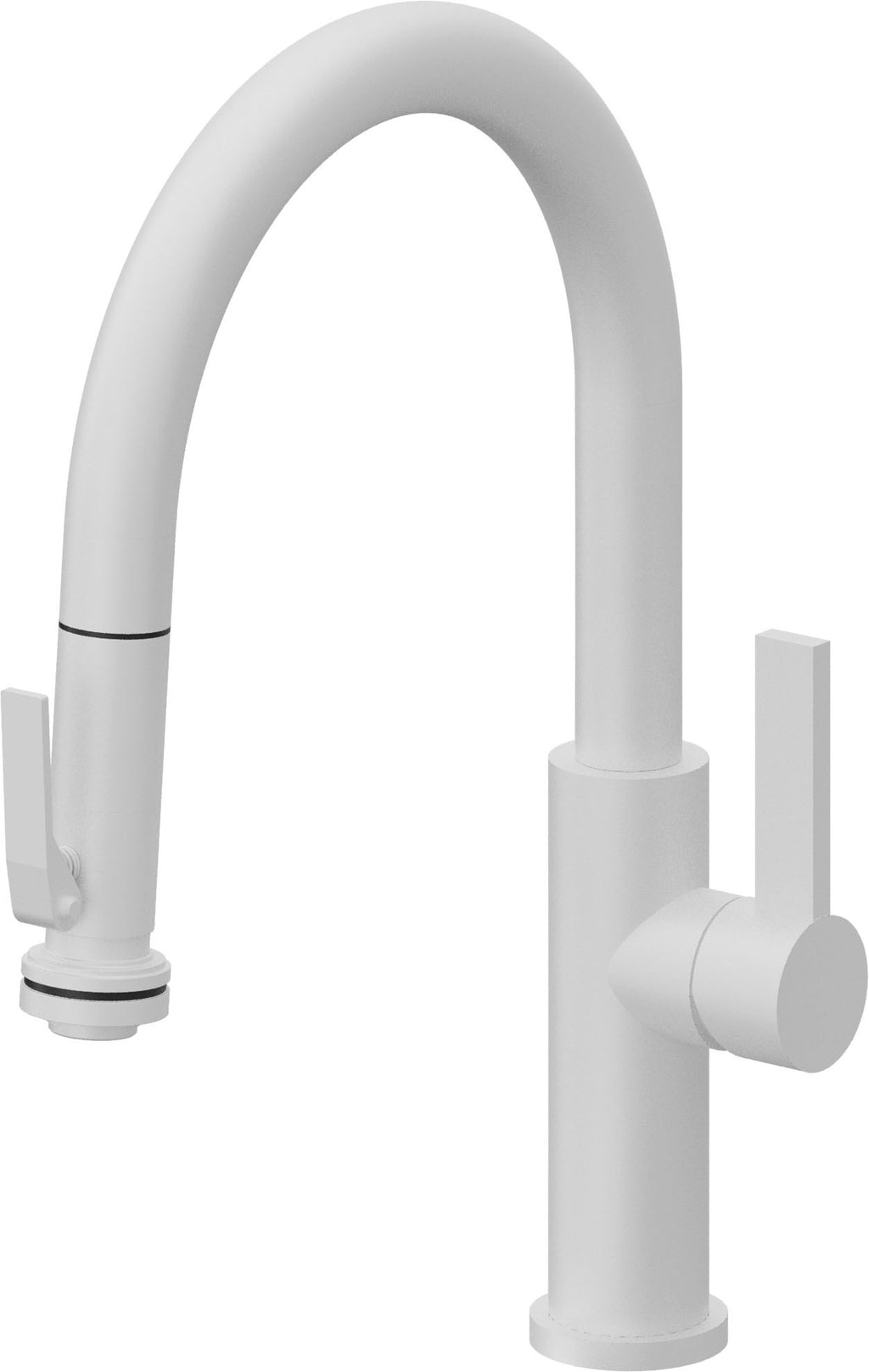 California Faucets Corsano Llave de Cocina Extraible Contemporanea con Rociador de Apretar - Pico Bajo en Arco - Blanco Mate